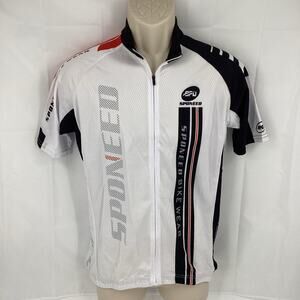 Sponeed Men’s Full Zip Cycling Jersey White Black Red Size Medium New 286